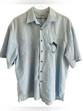 BAMBOO Cay Light Blue Short Sleeve Hawaiian Marlin Embroidery Shirt